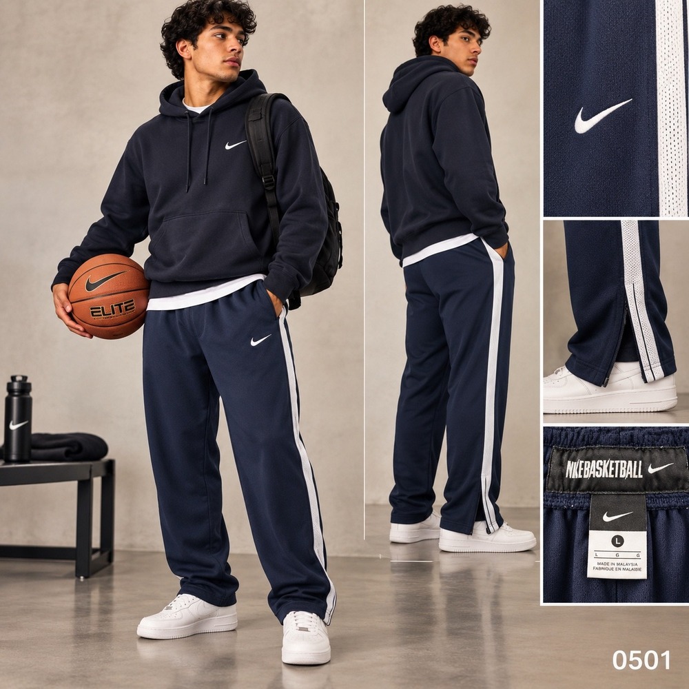 Nike Basketball Mens Navy Blue White Side Stripe Zip Ankle Warmup Pants L 0501